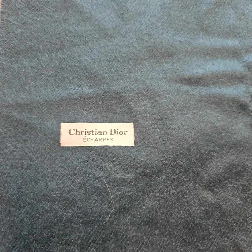 Christian Dior Wool Scarf, Green, Solid‎ Color, Women's Fringe